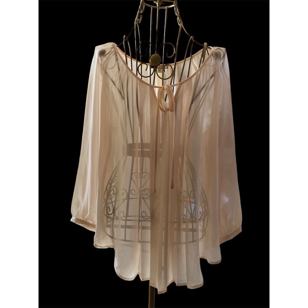 Pleione Blouse Sheer Blush Small Soft Pleats Covered Wrist Buttons Tied At Neck